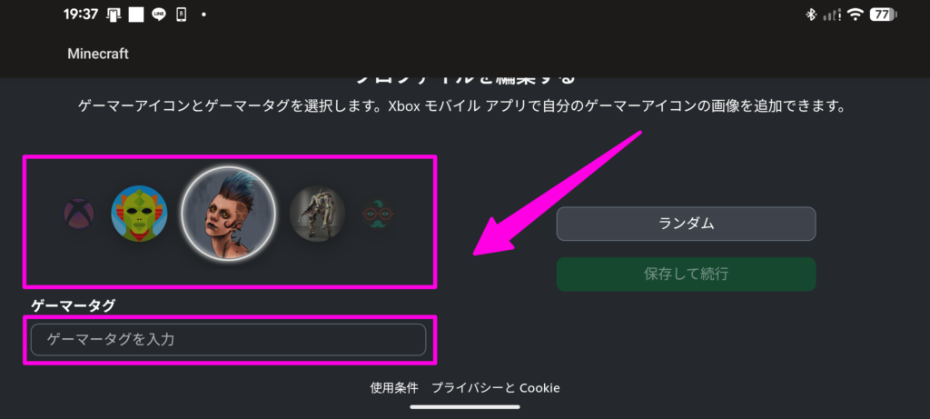 「ゲーマーアイコン」と「ゲーマータグ」を設定
